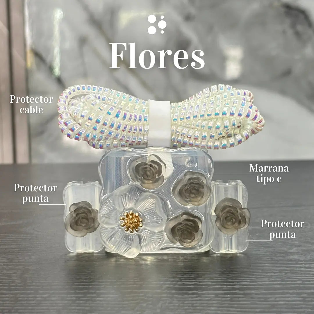 Protector de Cargador Completo Flores Gris