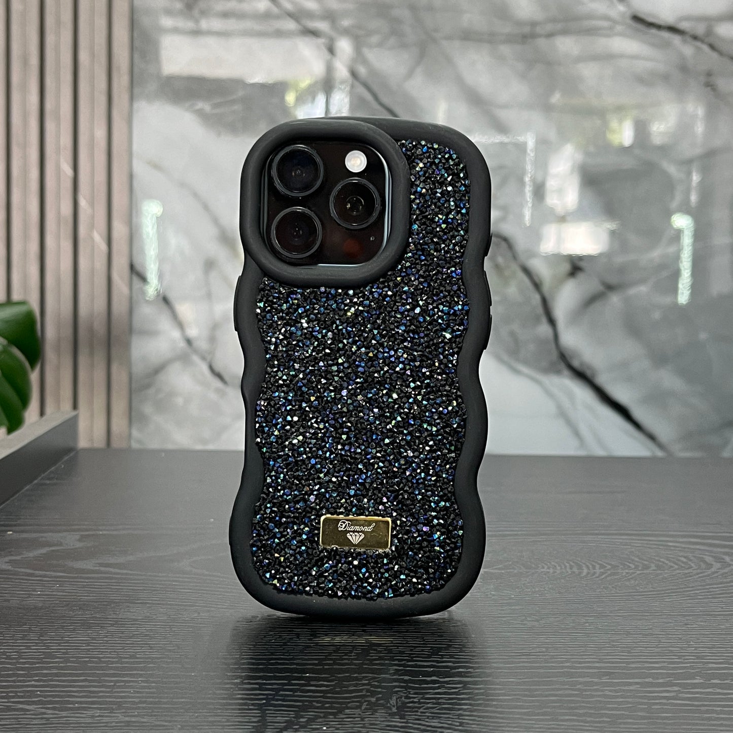 Case Ondas Diamond Negro Pepitas Azules