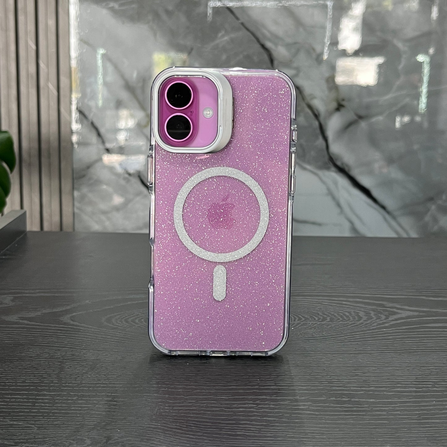 Case MagSafe Glitter Soporte Plateado