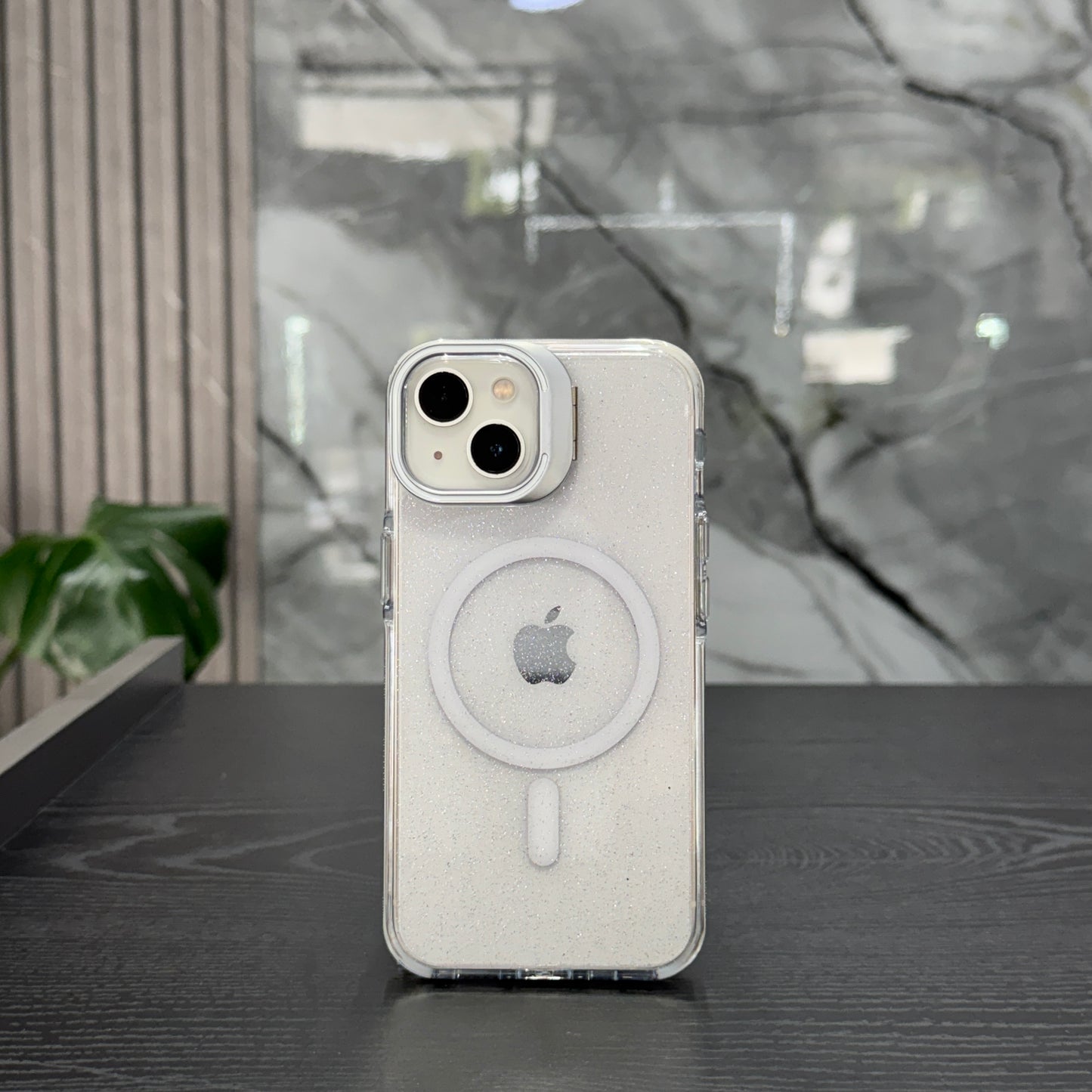 Case MagSafe Glitter Soporte Plateado