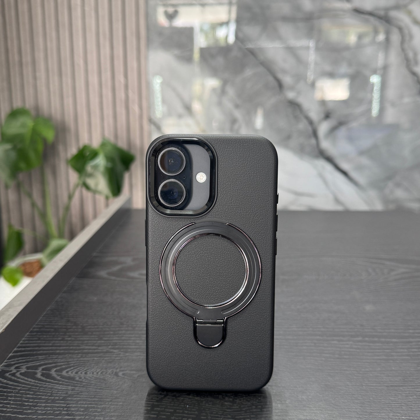 Case Cuero Negro MagSafe Soporte