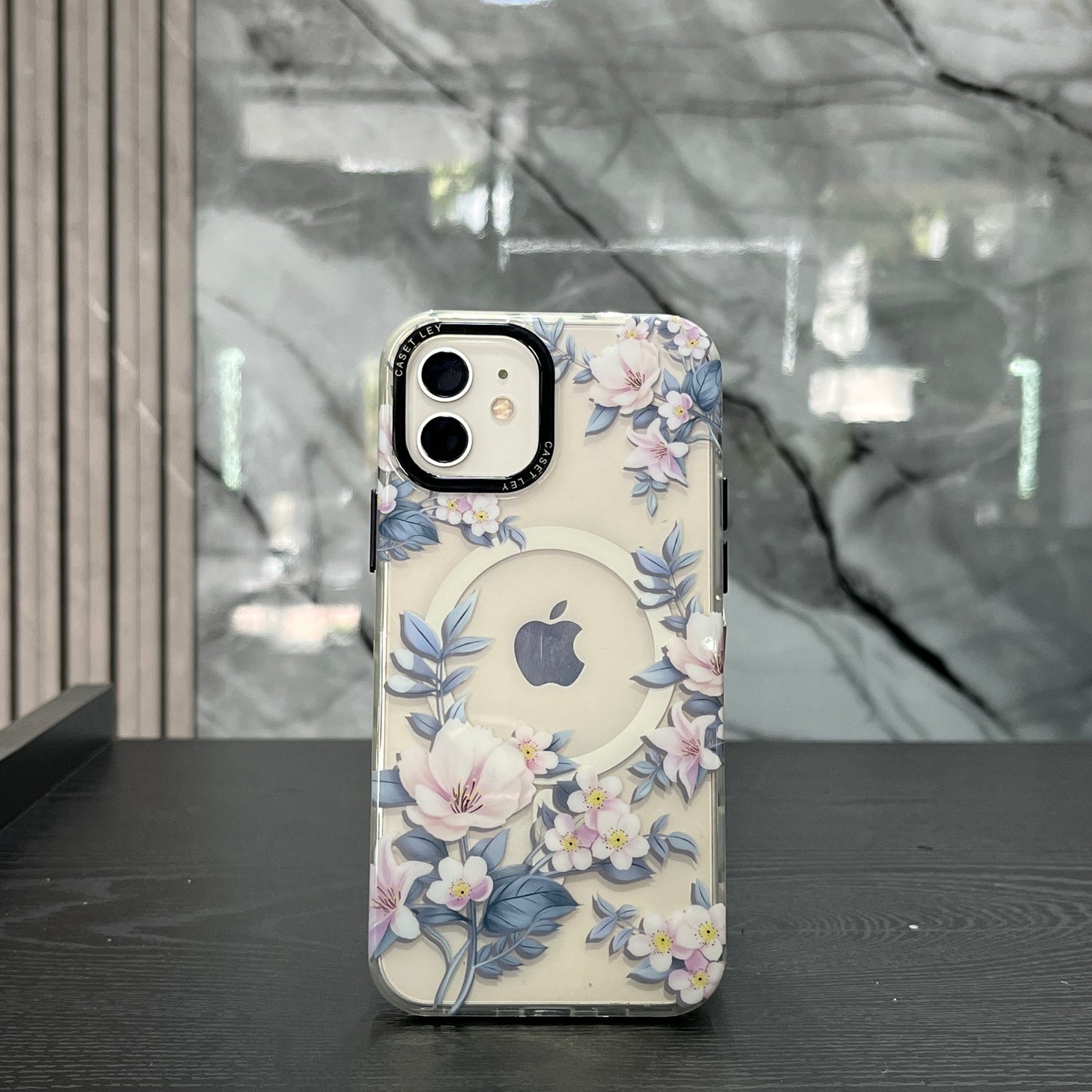 Case MagSafe Flowers Azul con Palo Rosa