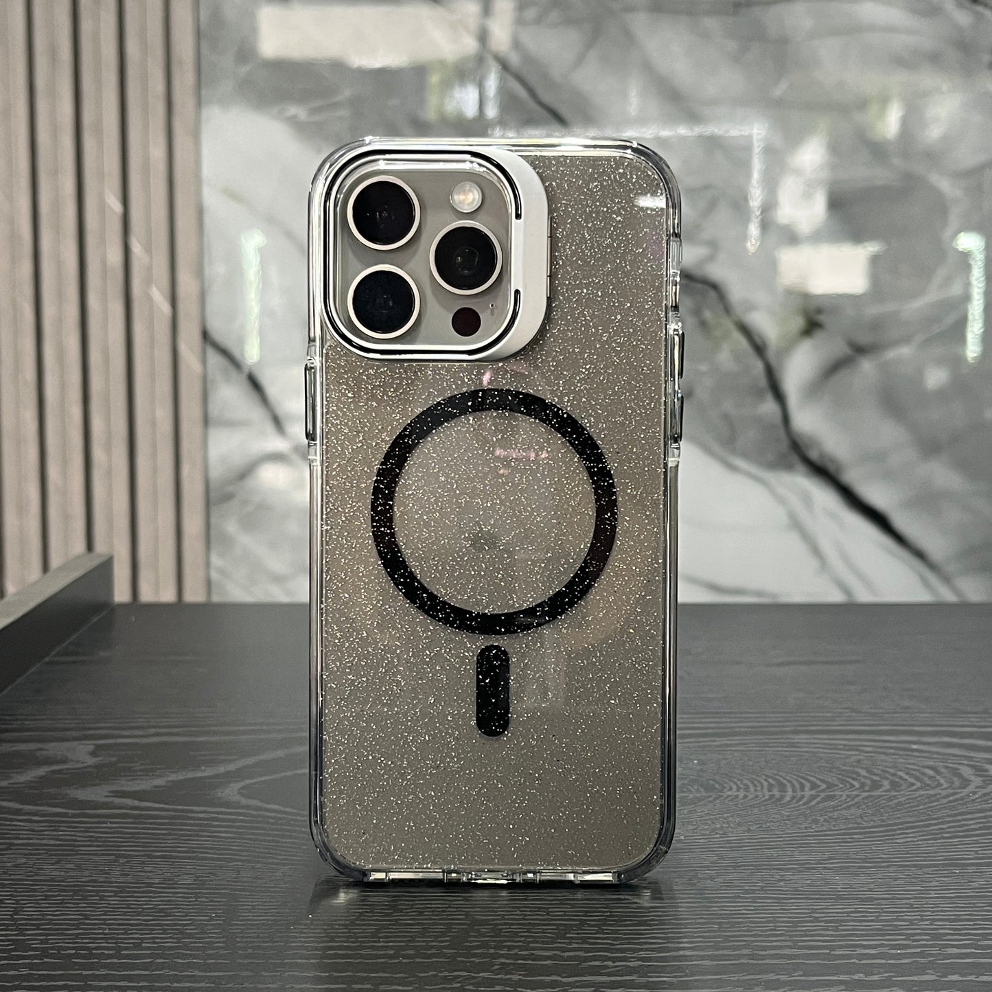 Case MagSafe Glitter Soporte Negro