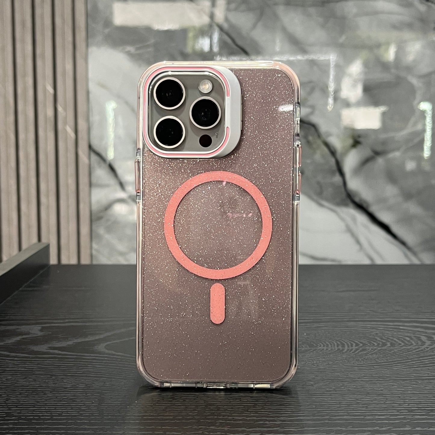 Case MagSafe Glitter Soporte Rosa