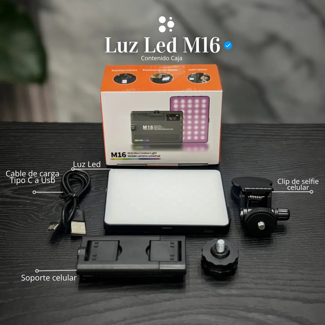 Luz Mini Portátil M16 — De tu bolsillo al escenario digital 💡📱🌐
