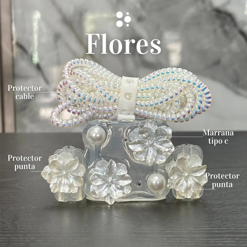Protector de Cargador Completo Flores Plateadas