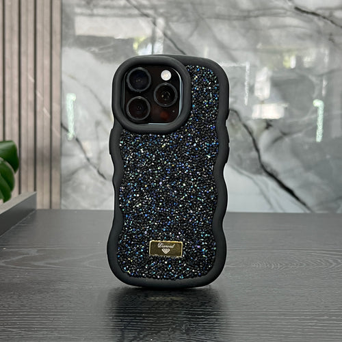 Case Ondas Diamond Negro Fondo Azul