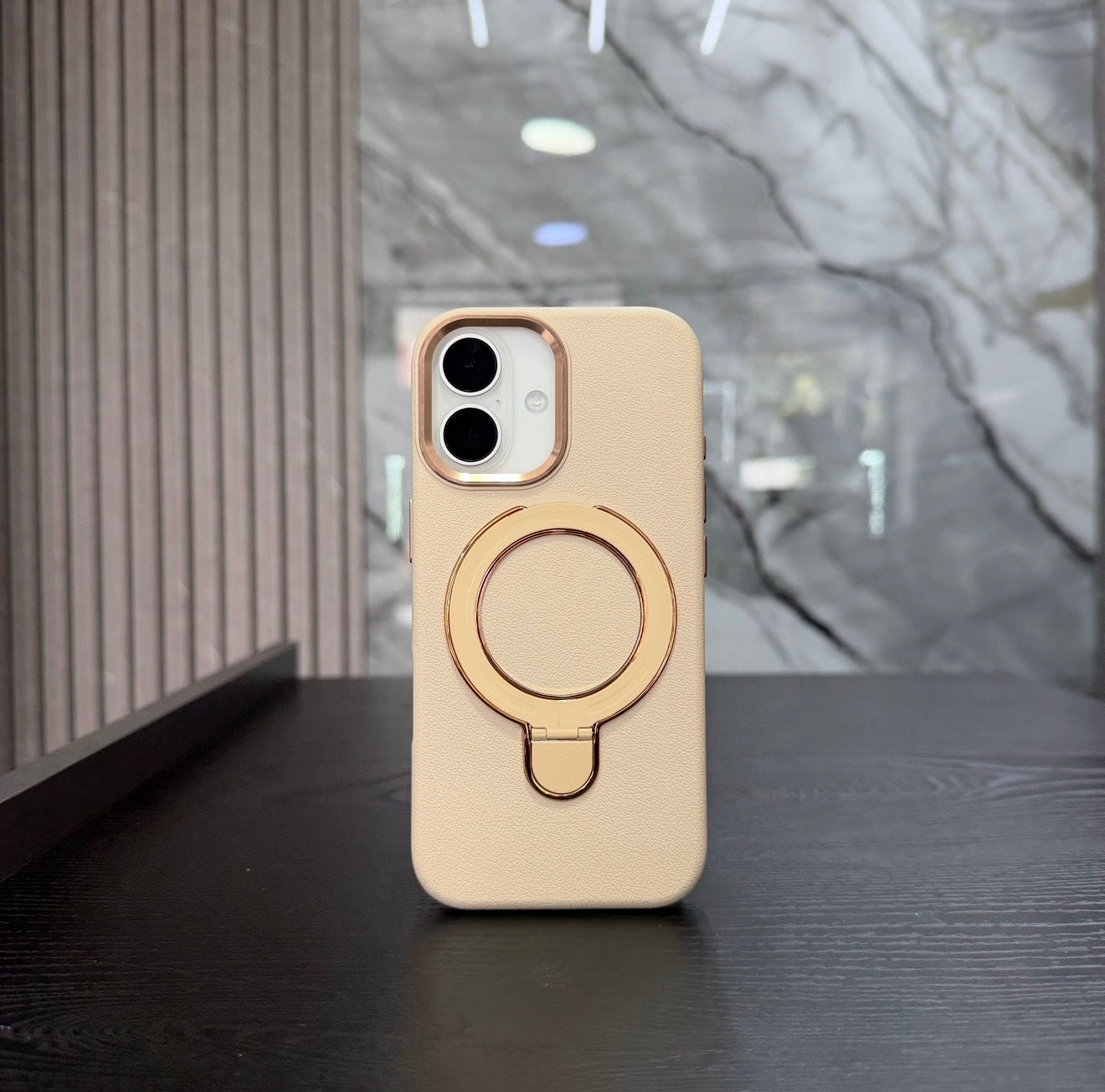 Case Cuero Beige MagSafe Soporte