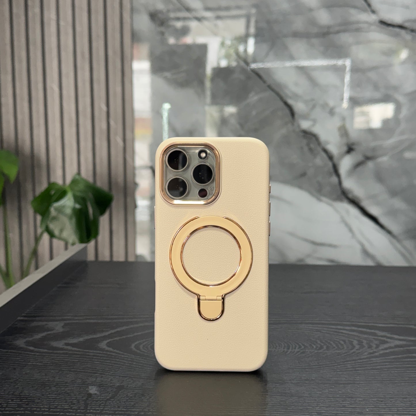 Case Cuero Beige MagSafe Soporte