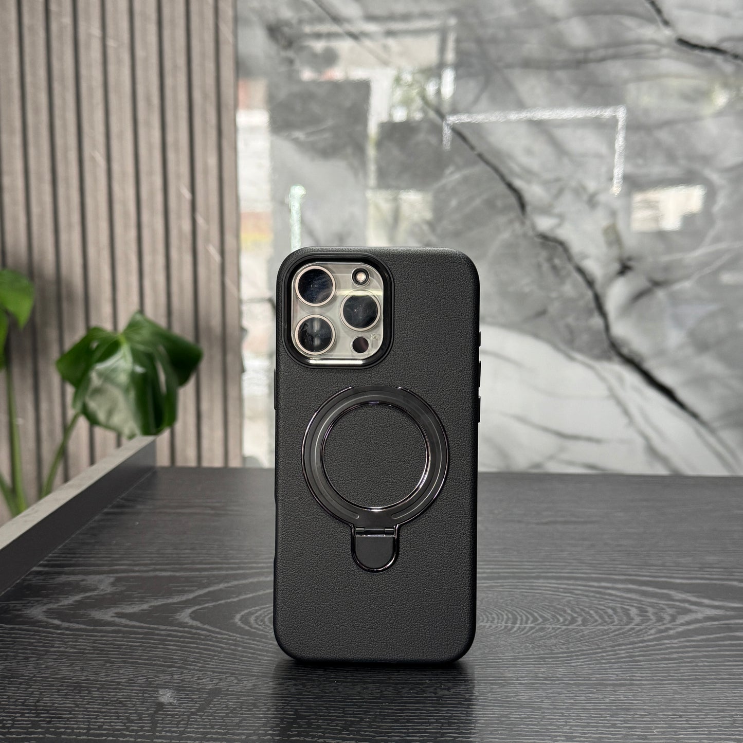 Case Cuero Negro MagSafe Soporte