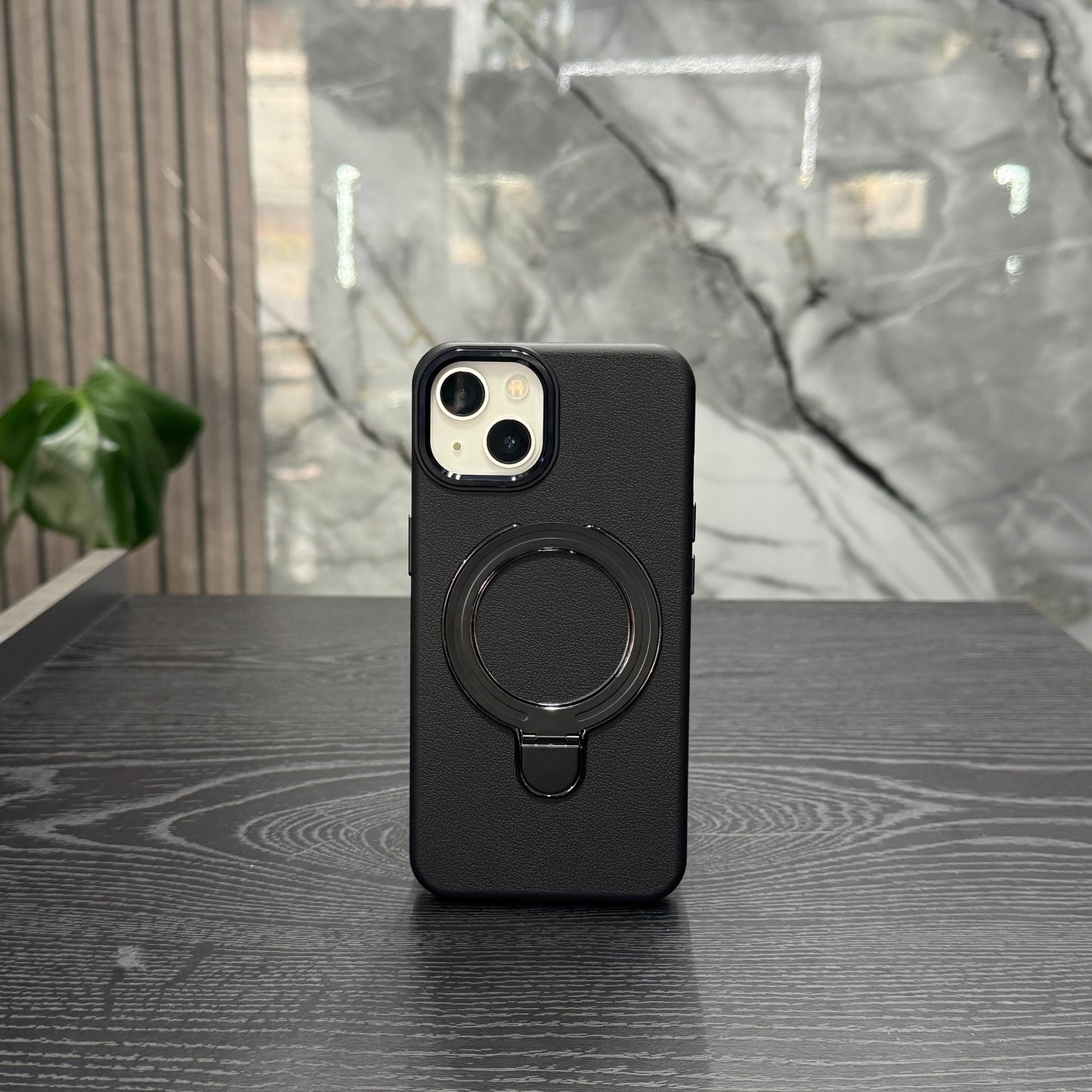 Case Cuero Negro MagSafe Soporte