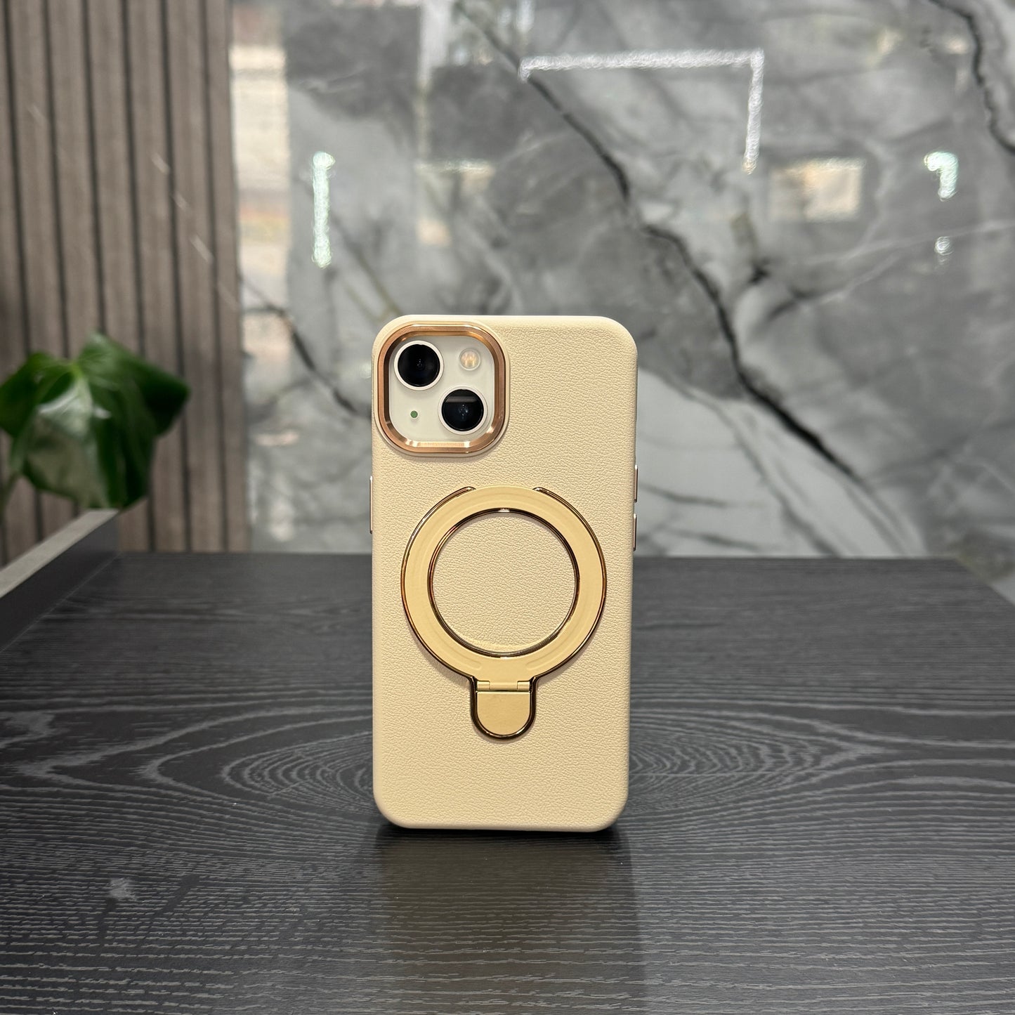 Case Cuero Beige MagSafe Soporte