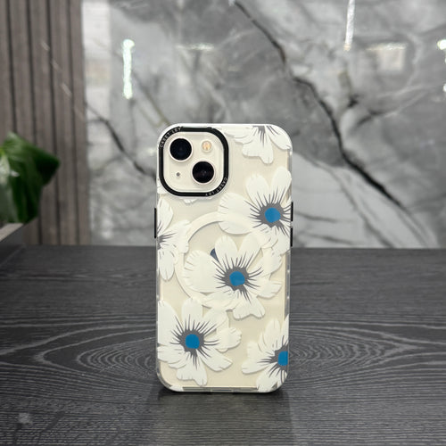 Case MagSafe Flowers Blanco Centro Azul