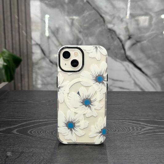 Case MagSafe Flowers Blanco Centro Azul