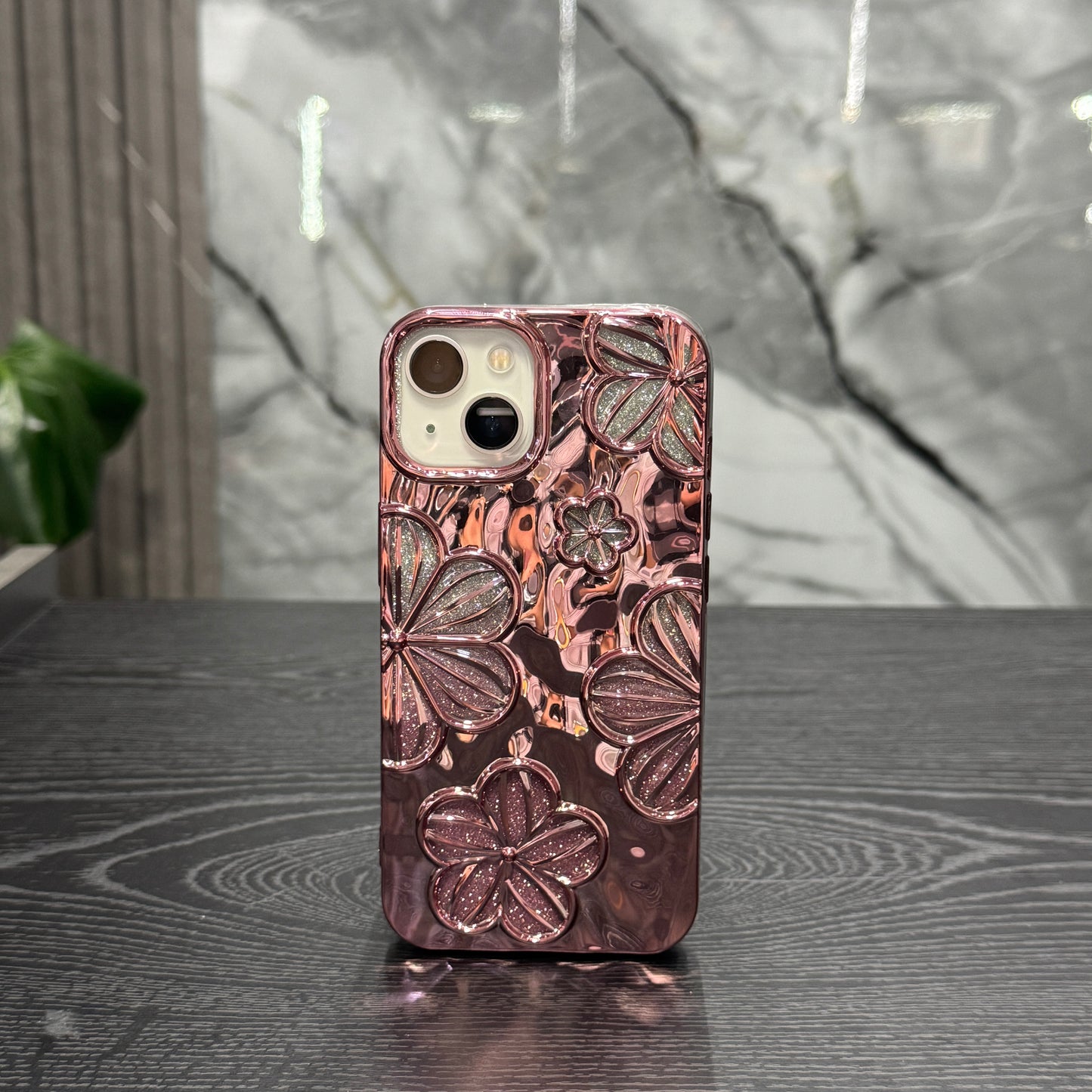 Case Rosa Metalizado Flores