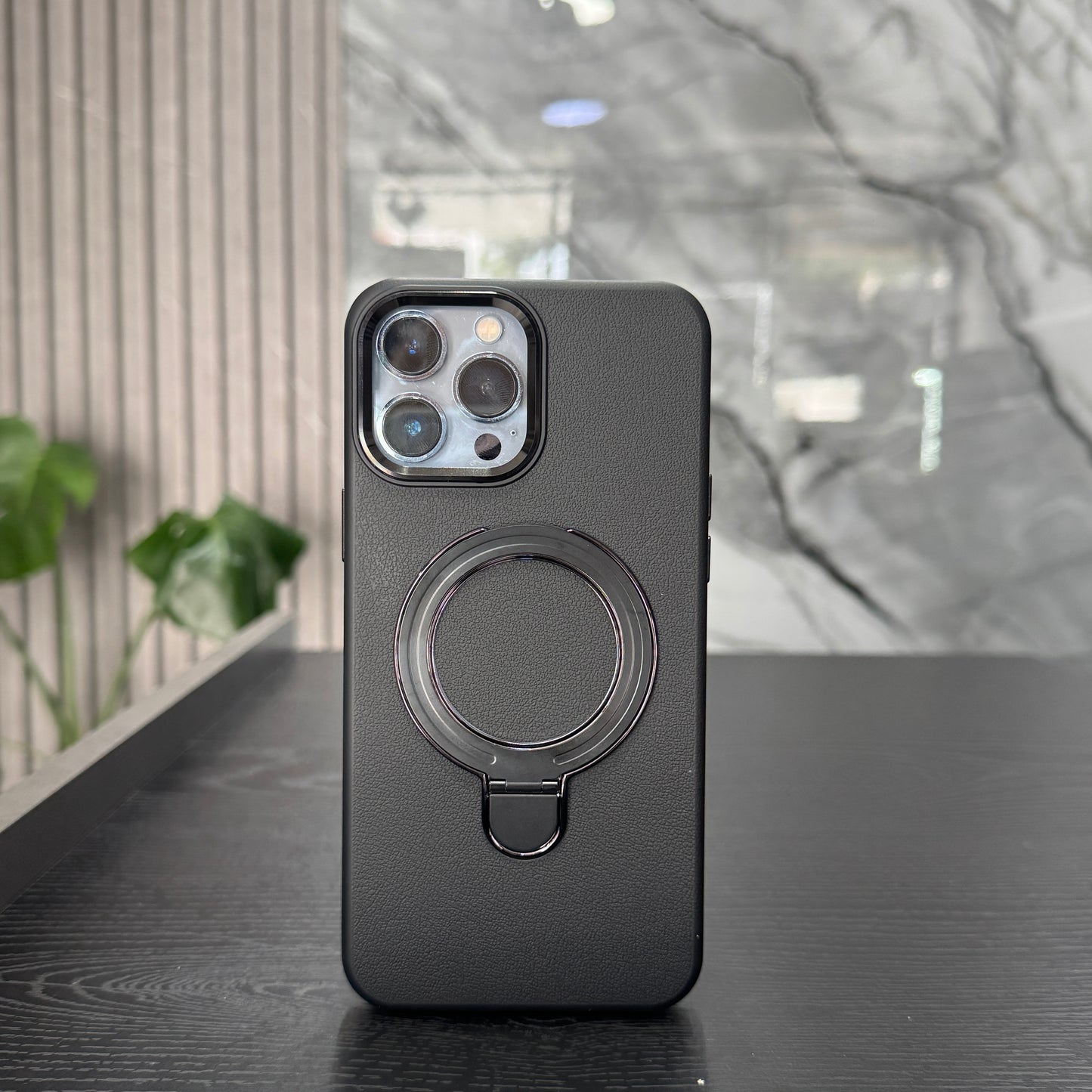 Case Cuero Negro MagSafe Soporte