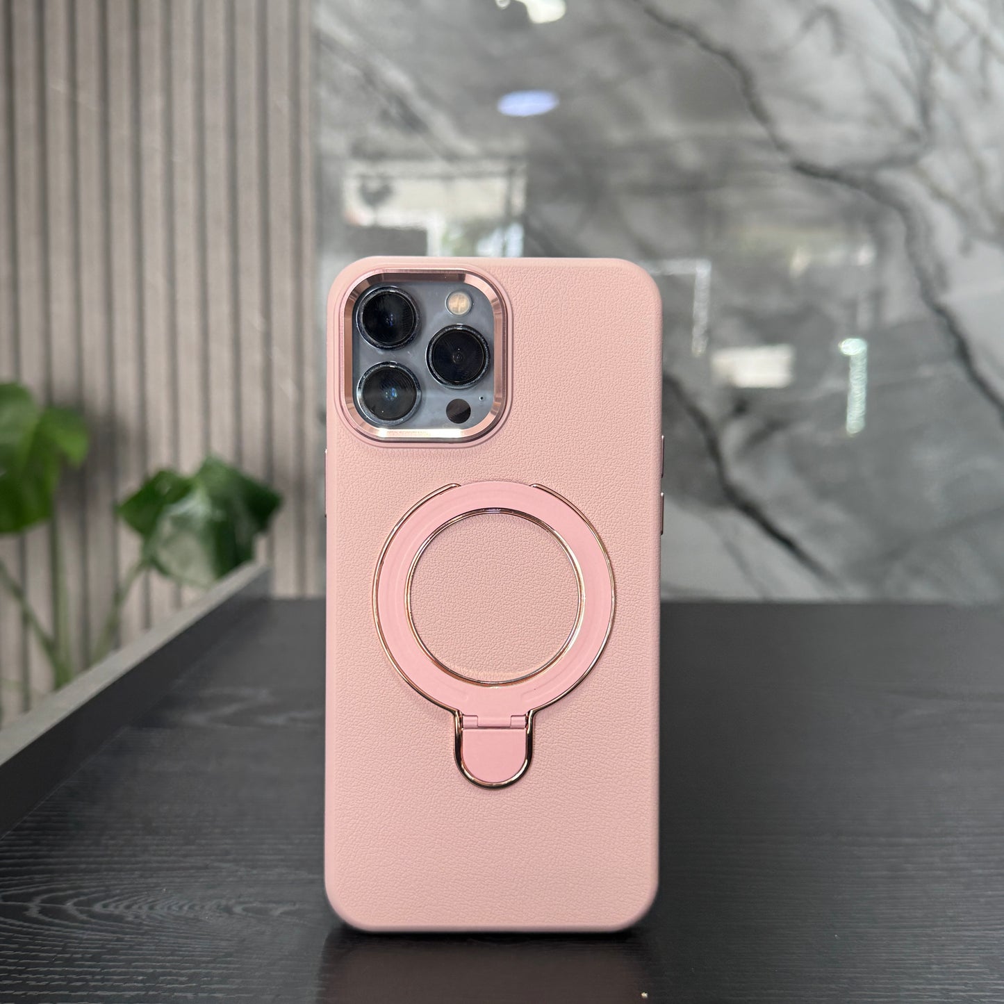 Case Cuero Rosado MagSafe Soporte