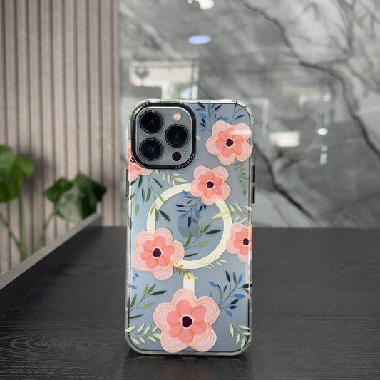 Case MagSafe Flowers Rosa Ramas Verde