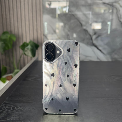 Case Plateado corazones negros