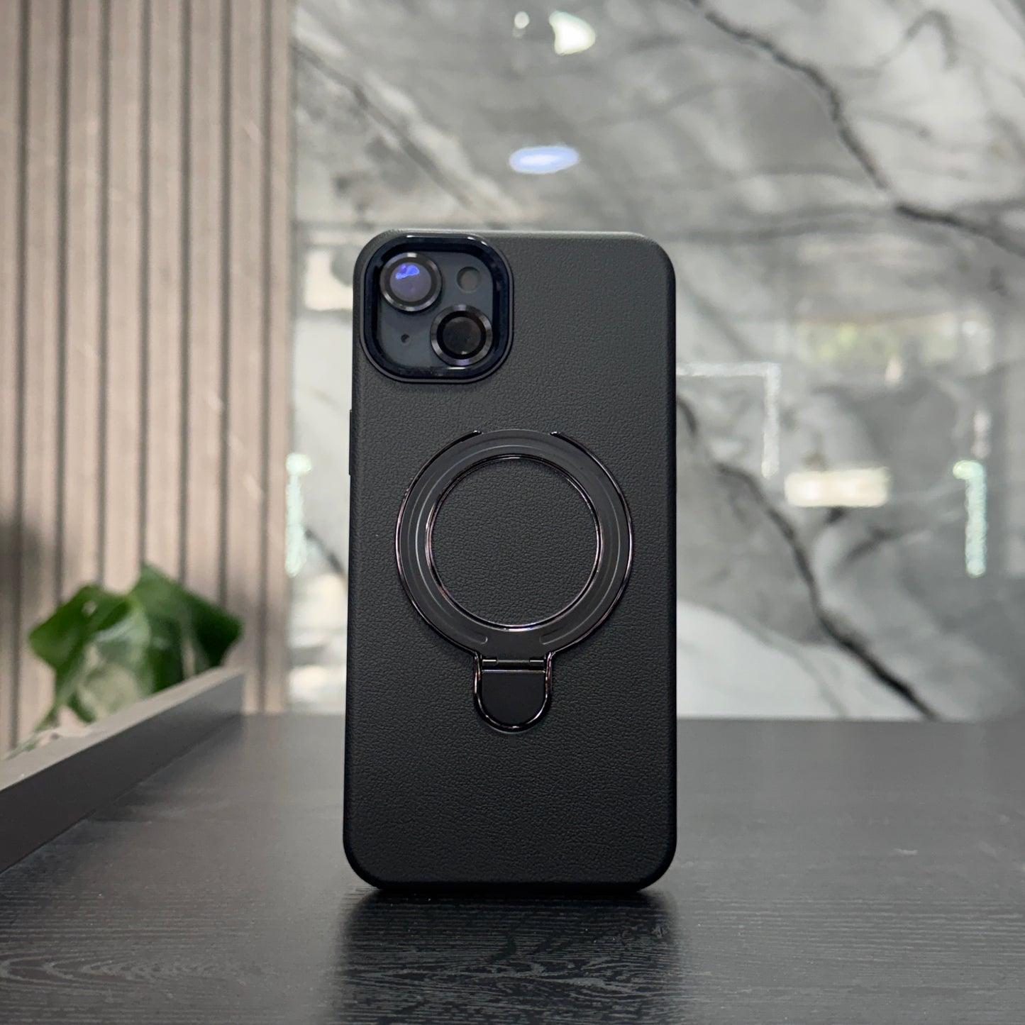 Case Cuero Negro MagSafe Soporte