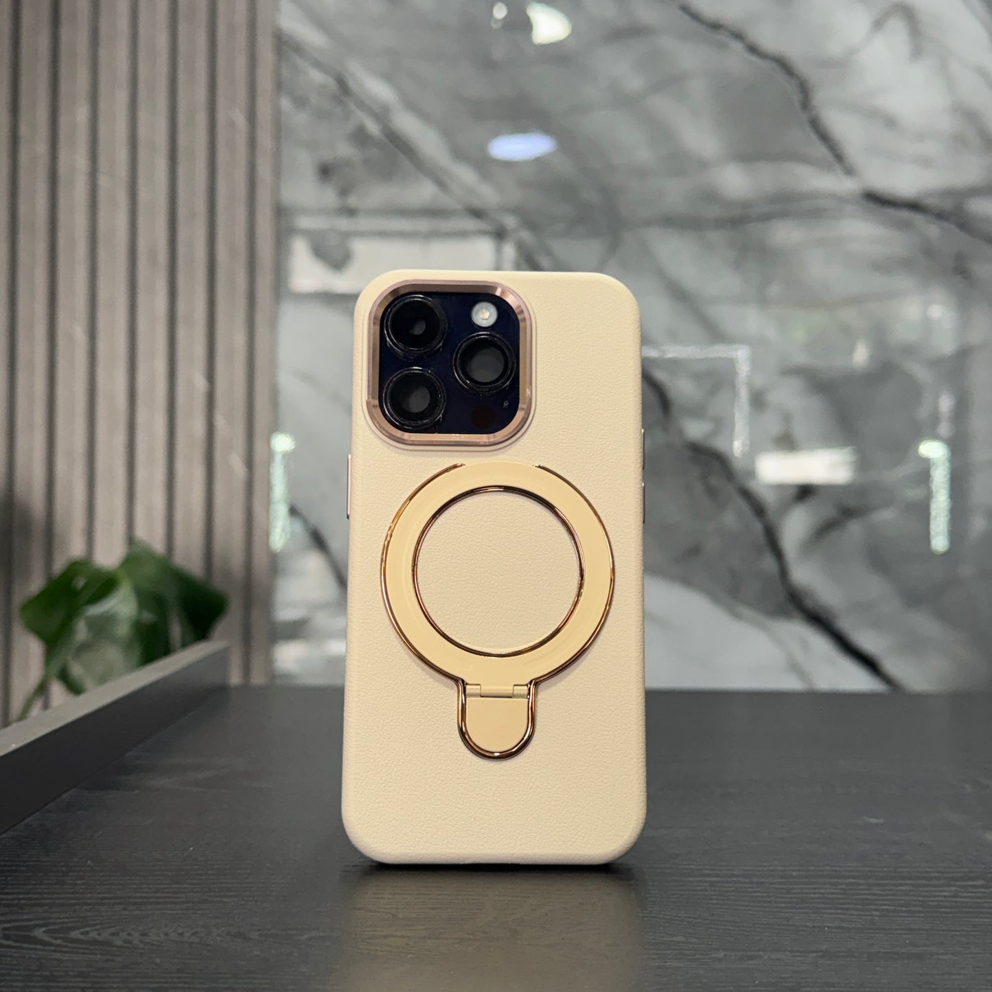 Case Cuero Beige MagSafe Soporte