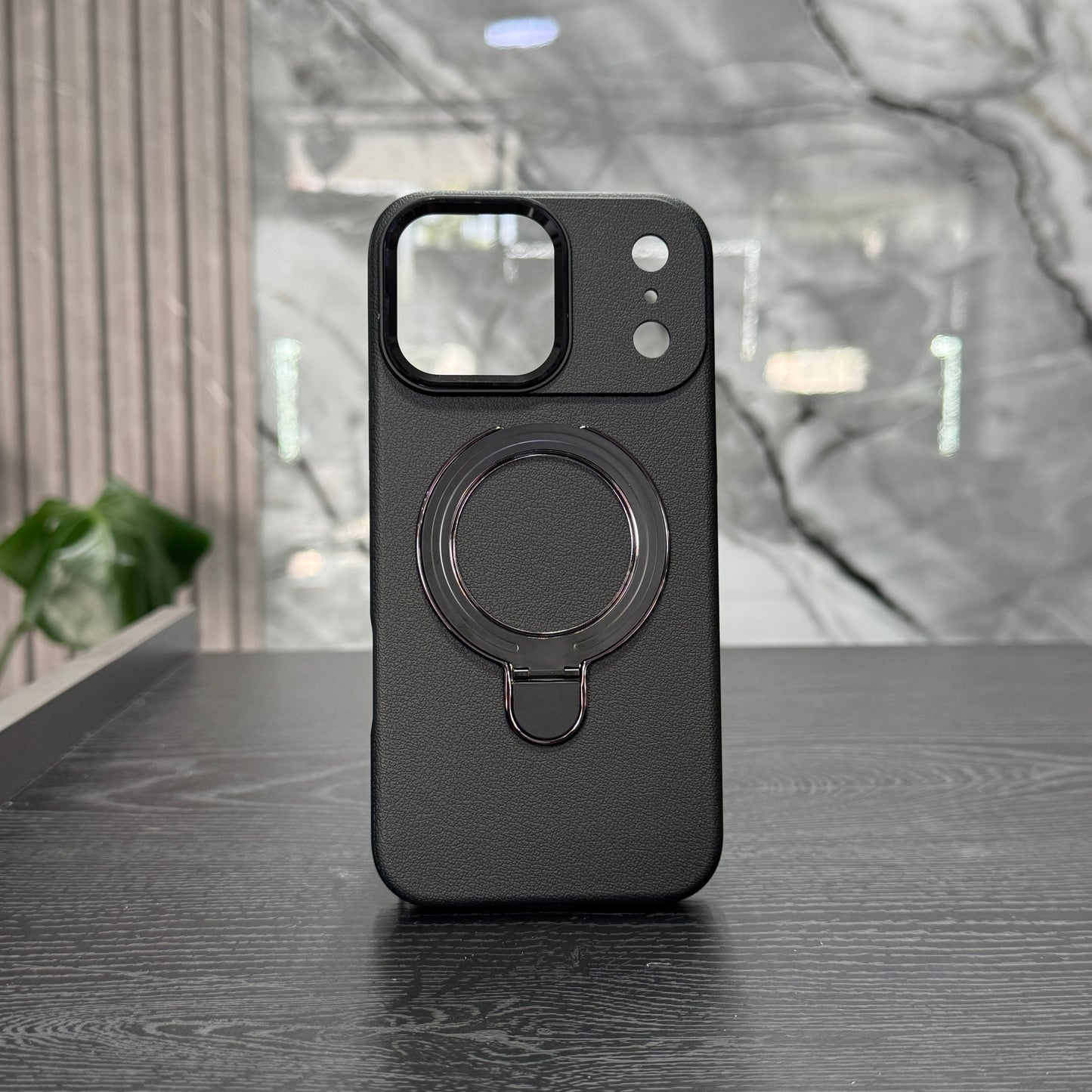 Case Cuero Negro MagSafe Soporte