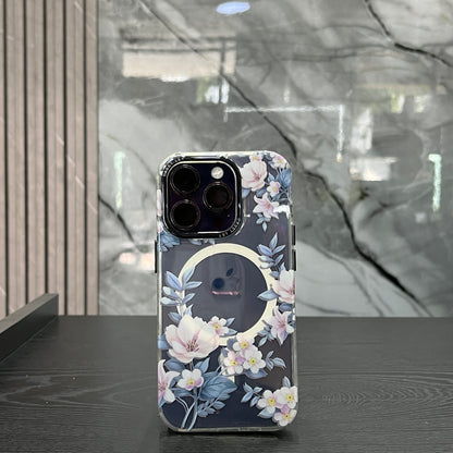 Case MagSafe Flowers Azul con Palo Rosa