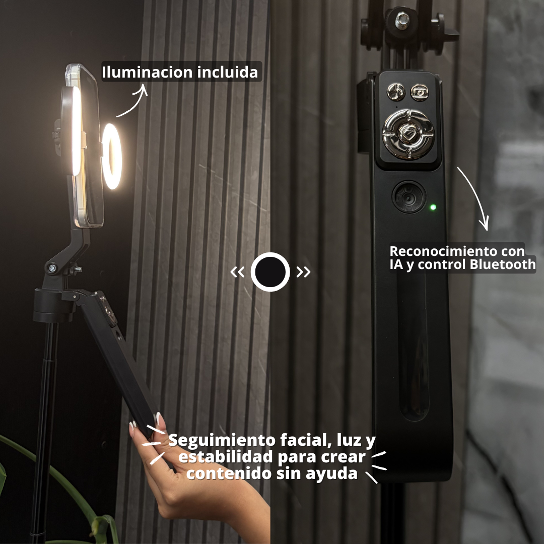 Trípode con seguimiento facial 📸  con aros de luz dobles 💡