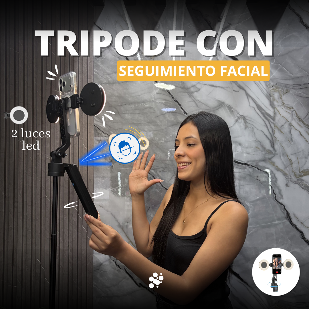Trípode con seguimiento facial 📸  con aros de luz dobles 💡
