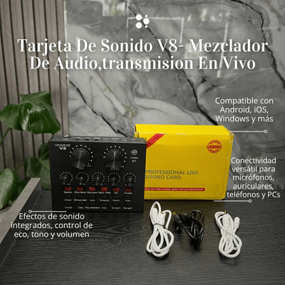 Tarjeta De Sonido V8- Mezclador De Audio,transmision En Vivo